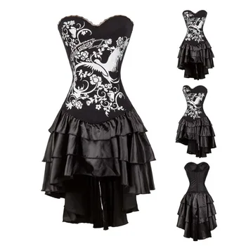 

Women's Gothic Steampunk Push Up Overbust Corsets Bustiers Top With Ruffles Skirt Outfit Halloween Party Dress