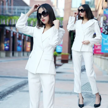 2020 Spring and Autumn Korean Version of The Casual White Professional Wear Suit Suit Female Nine Pants Two Sets of Fashion Slim pants pants summer seven sleeved suit suit male korean version of the slim fashion hair stylist trend leisure suit two piece