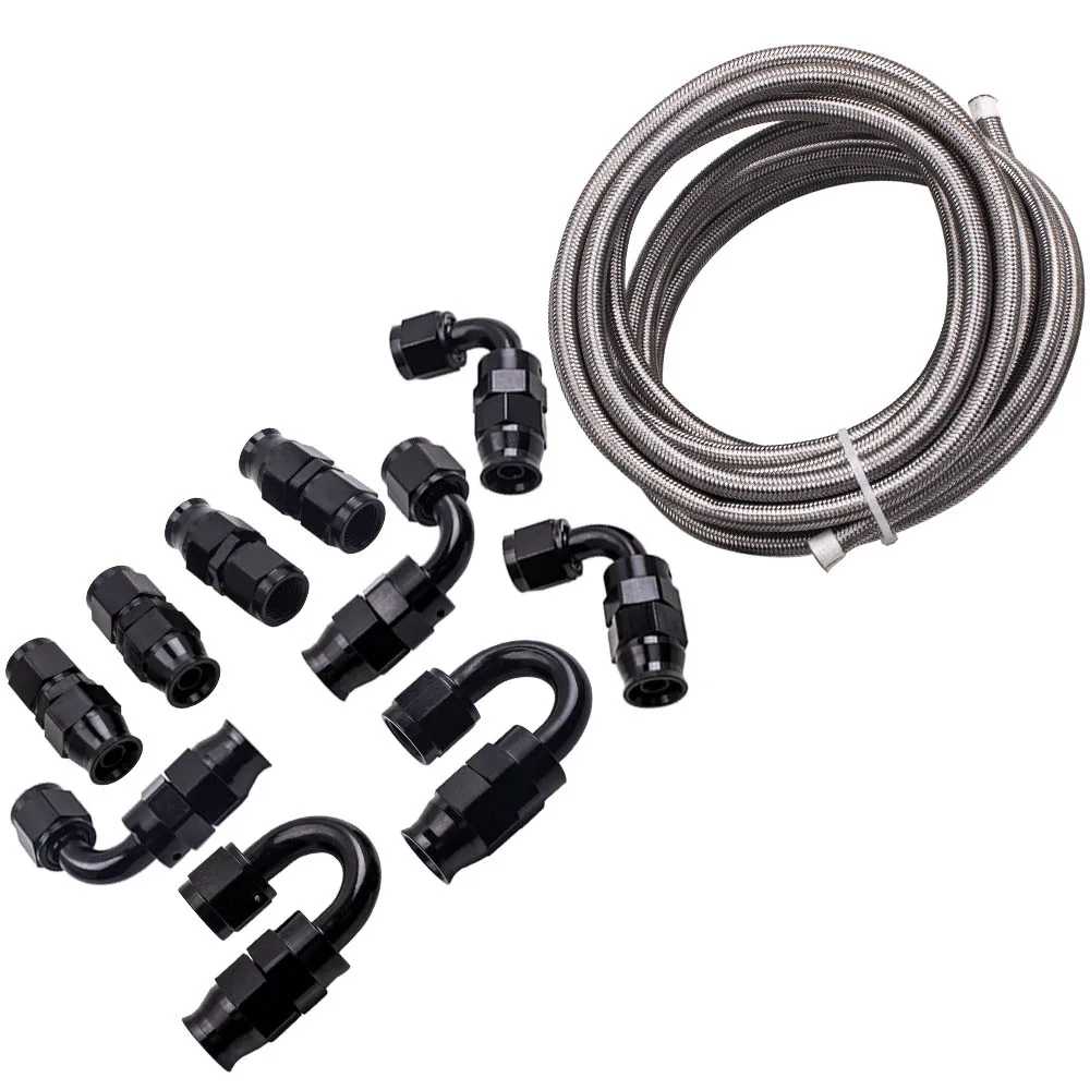 AN6 AN 6 Black Swivel Fitting Steel Nylon Braided Oil Fuel Line Hose