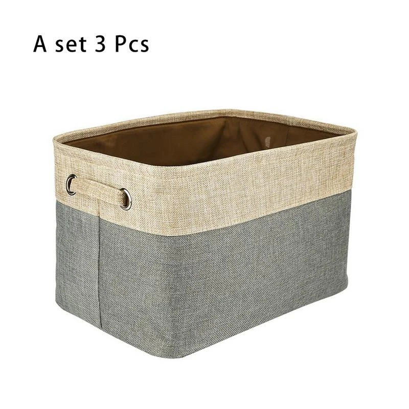 Large Storage Baskets Rectangular Fabric Collapsible Organizer Bins Box 3-Pack