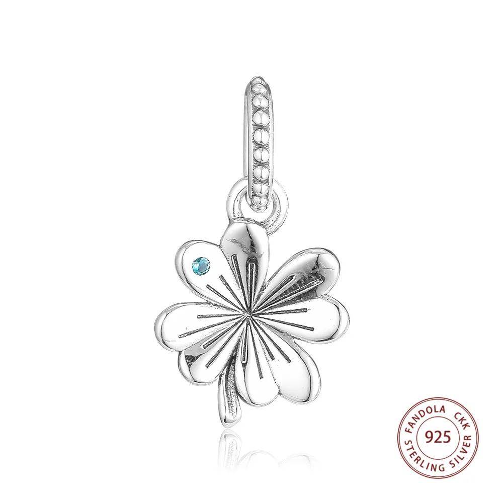 

2019 Spring Fits Pandora Charms Bracelet 925 Sterling Silver Lucky Four-Leaf Clover Dangle Charm Beads Original Silver Jewelry