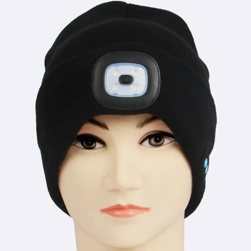 

LED Lighting Hat Bluetooth Cap Headlight USB Rechargeable Musical Speaker Wireless Winter Warm Knit Hat Outdoor lighting #1120