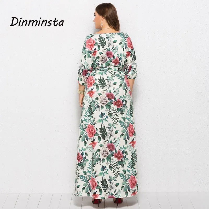 Dinminsta для женщин цветочный принт 3XL плюс размеры платья для Новинка весны женские элегантные Половина рукава более d повседневное