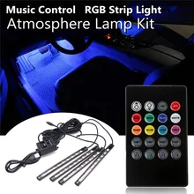 4pcs 9LED Atmosphere Decorative Lamp Kit Flexible USB Car Interior RGB LED Strip Light Car Auto Music Remote Control DC12V