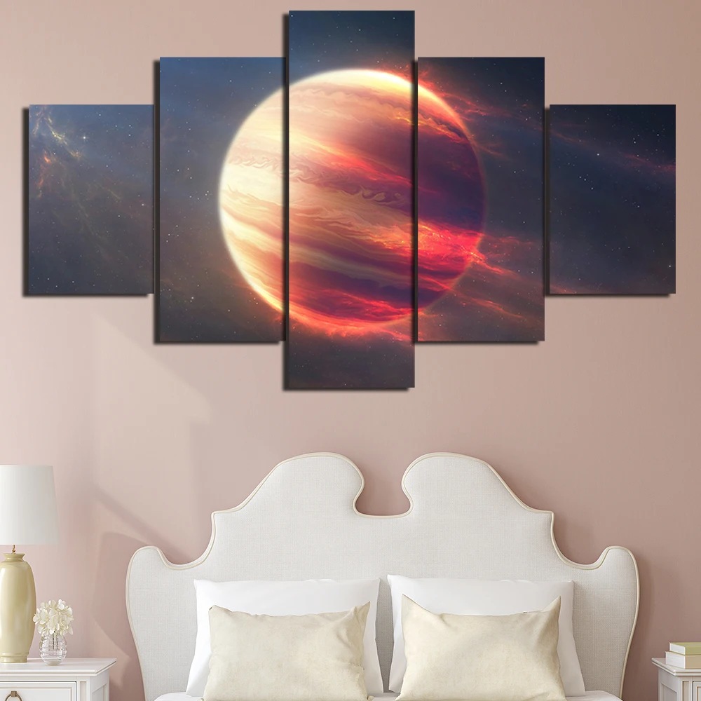 

5 Panels Earth Space Moon Planet HD Oil Printed Painting Canvas Painting Living Room Customized Wall Picture Astronomy Poster
