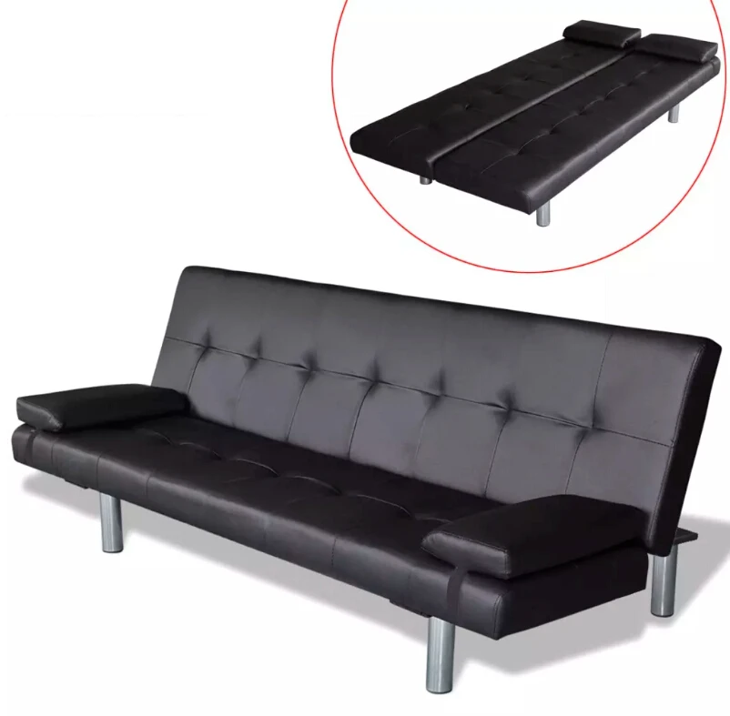 buy VidaXL Adjustable Sofa Bed With Two Pillows Black Synthetic Leather And Wooden Frame Living Room Furniture Sofa L Shaped