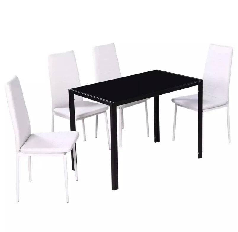 VidaXL 5pcs. Dining Table Set Black And White 105 X 60 X 74 Cm (L X W X H) Black Table And 4 White Chairs VidaXL 5pcs. Dining Table Set Black And White 105 X 60 X 74 Cm (L X W X H) Black Table And 4 White Chairs