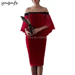 YNQNFS M156 элегантные вечерние торжественное платье Fiesta бордовый накидка кружевные рукава Вырез капелькой мать невесты бархатные платья 2019