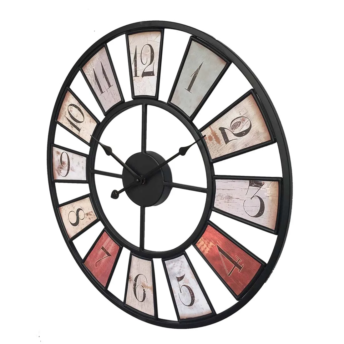 US $40.59 50cm Beautiful Iron Silent Wall Clock Vintage Retro Large Wall Clocks For The Living Room Home Decor Colorful Arabic Numerals