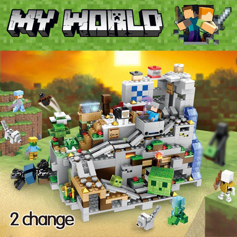 Продажа Новый мой мир модель строительные блоки Совместимые LegoINGLYS горная пещера с лифтом Кирпичи игрушки для детей