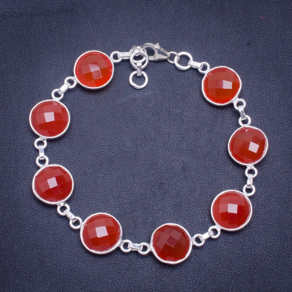 

Natural Carnelian Handmade Unique 925 Sterling Silver Bracelet 8-8.75" A3003