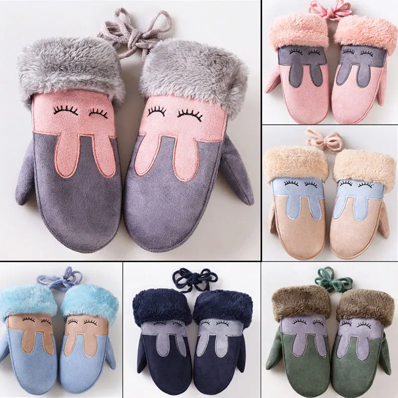 

Kawaii Children Winter Gloves 2019 New Plushed Cartoon Thick Fur Mittens Adjustable Warm For Infant Kids School Acrylic Gloves