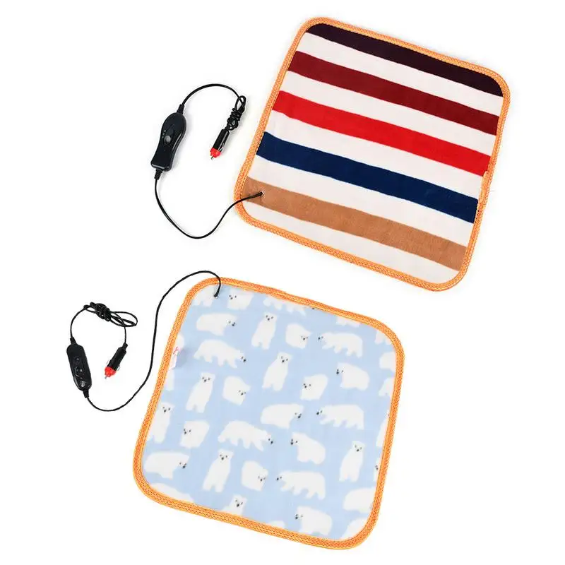 

12V Car Winter Simplicity Stripe Cute Polar Bear Driving Heating Cushion Warm Without Backrest Stylish Interior Accessories