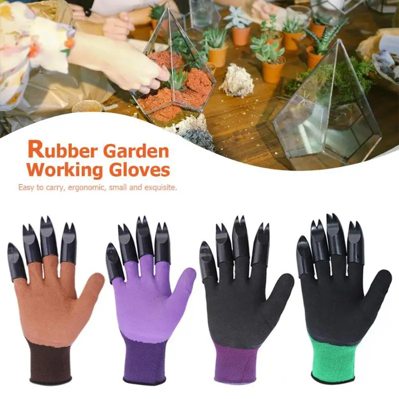 1 Pair Garden Digging Gloves with 4 Right Hand Fingertips Sharp+Fork Claws Easy to Dig and Plant Safe for Rose Pruning Gloves