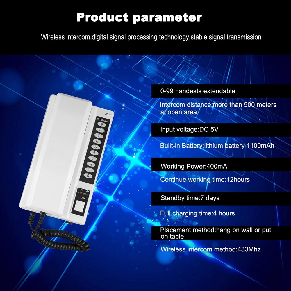 Телефонная связь 433 МГц Беспроводная система внутренней связи безопасная Переговорная Выдвижная гарнитура для складского офиса
