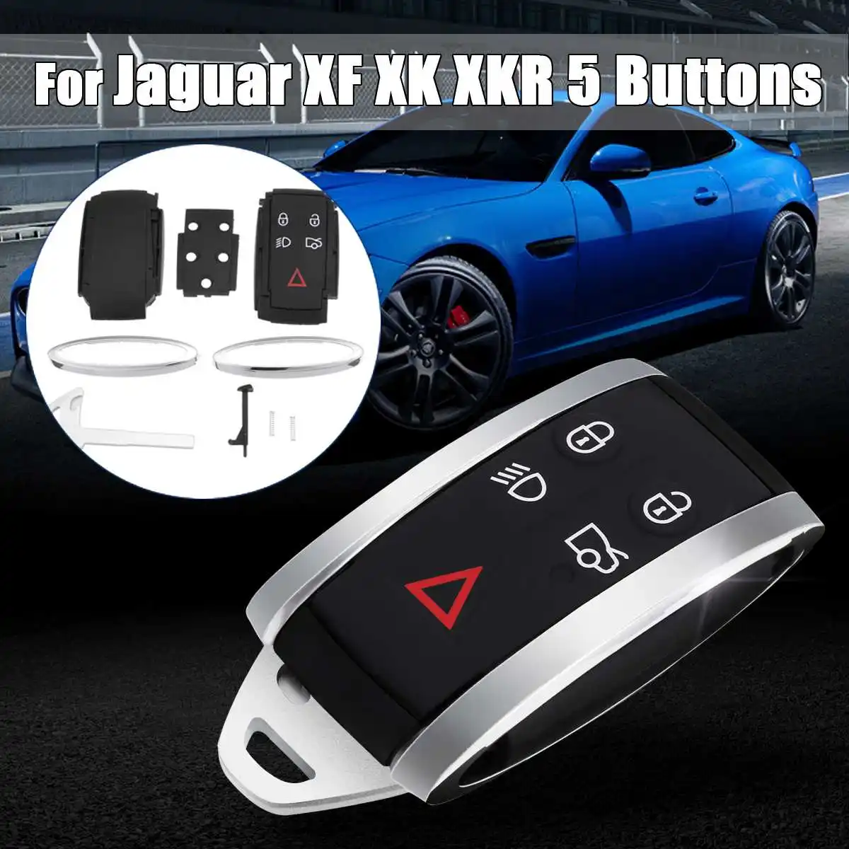

For Jaguar XF 09-12 XK XKR 07-12 X-Type 08 S-Type 07-18 5 Buttons Car Remote Smart Keyless Fob Case Shell w/ Uncut Key Blade