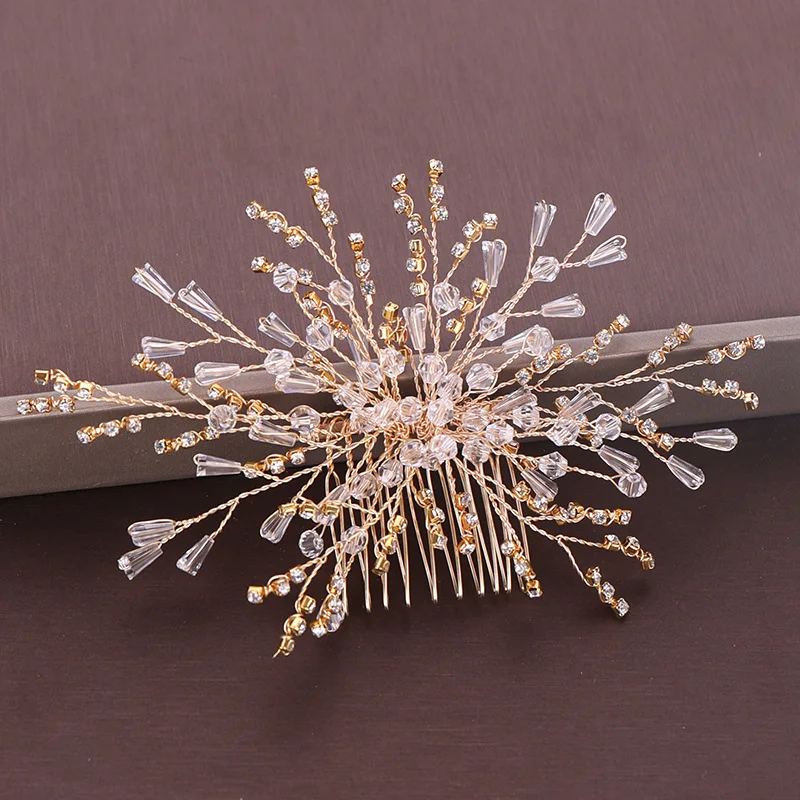

Rosebridalpark Handmade Gold Bridal Hair Combs Bride Headpiece Crystal Hairpins Wedding Hair Accessories Jewelry b458