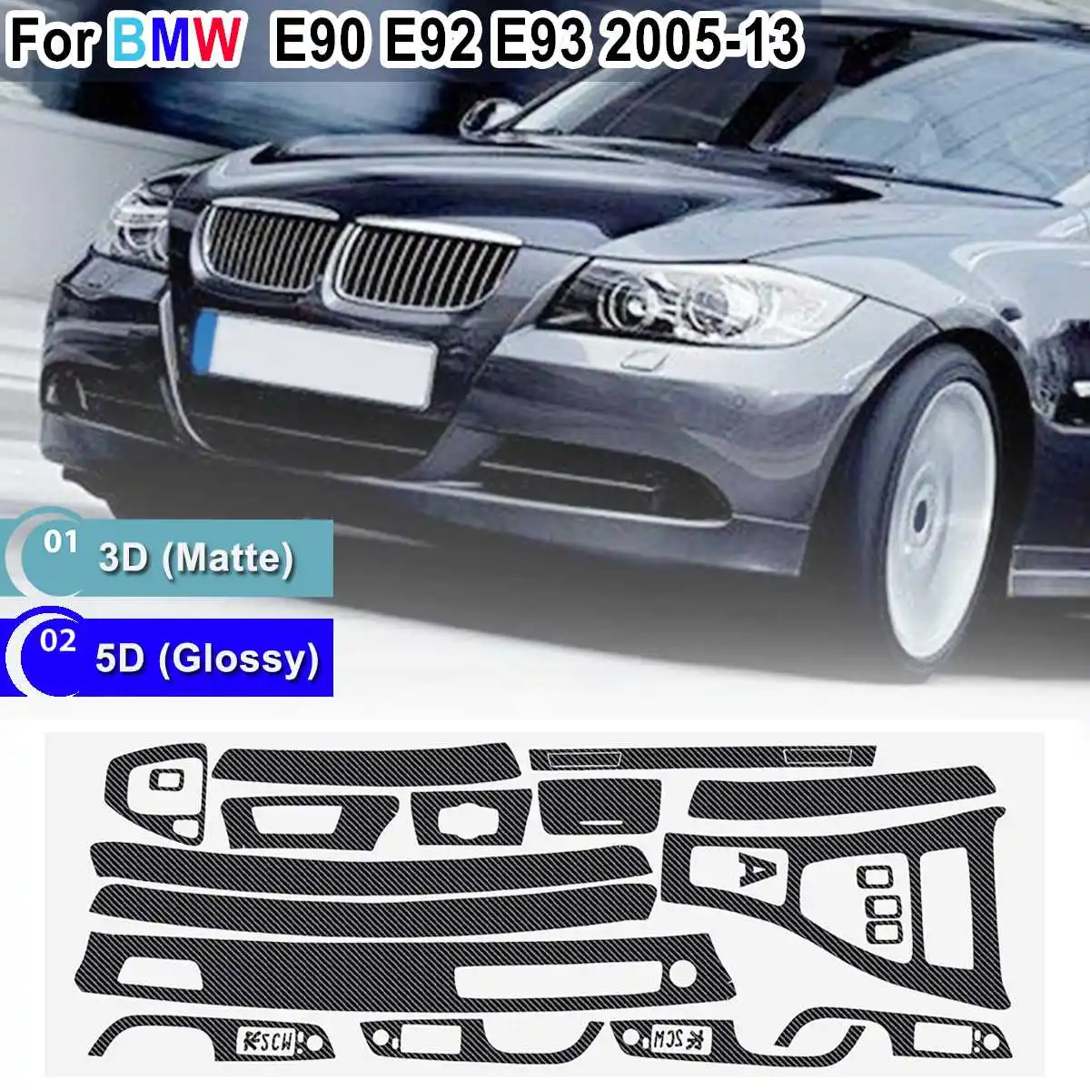 15 шт. только RHD 5D Глянцевая/3D матовая наклейка из углеродного волокна виниловая наклейка Накладка для BMW E90 E92 E93 2005-2013
