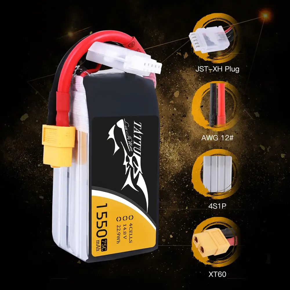 Литий полимерный аккумулятор Tattu 75C 14 8 в 1550 мА/ч Lipo XT60 с разъемом FPV гоночный