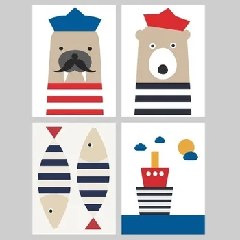 

Cute Cartoon Fish Ship Wall Art Canvas Posters Animal Nursery Print Nordic Painting Picture Baby Bedroom Decoration Kindergarten