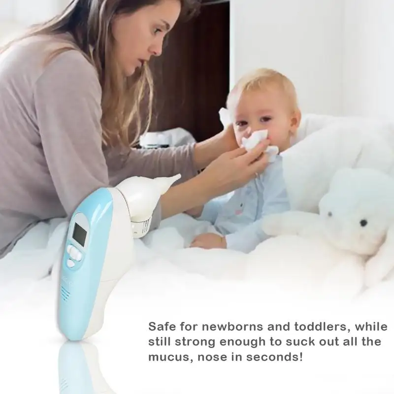 

Baby nasal aspirator electric vacuum cleaner with 3 strength suction 2 nose tips LCD screen flashlight music safety and hygiene