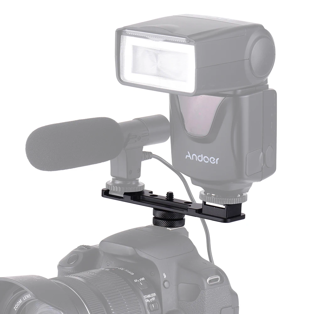 Camera Dual Hot Shoe Extension Bar Bracket Flash Bracket Adapter 1/4