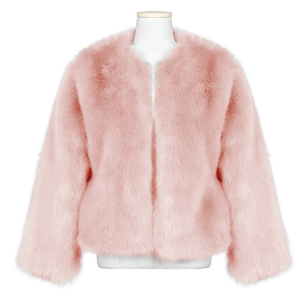 2018 Winter Pink Faux Fur Coat Women Warm Hairy Fur Jackets Outwear Elegant Ladies Fluffy Coats Plus Size OvercoatAbrigo Mujer