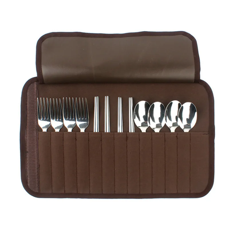 

4 People Tableware Outdoor Cutlery Set Camping Barbecue Portable Stainless Steel Spoon Chopsticks Fork Picnic Picnic Bag
