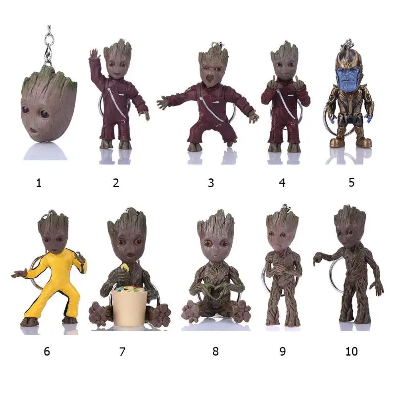 Baby Groot фигурки, игрушка, брелок для ключей, украшение для дома, Милая модель, игрушка для детей, мультяшное дерево, человек, брелок, Автомобильный подвесной декор, брелок