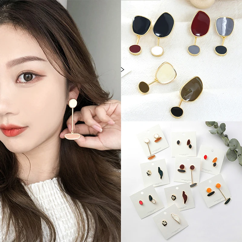 

Fashion Geometric Abstract Drop Earrings For Women Irregular Enamel New Design Oval Girls Earrings