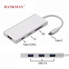Rankman USB-C HUB Type-C to HDMI Adapter SD TF Card Reader USB 3.0 HUB Type-C PD Charging for MacBook Samsung xiaomi Rankman USB-C HUB Type-C to HDMI Adapter SD TF Card Reader USB 3.0 HUB Type-C PD Charging for MacBook Samsung xiaomi
