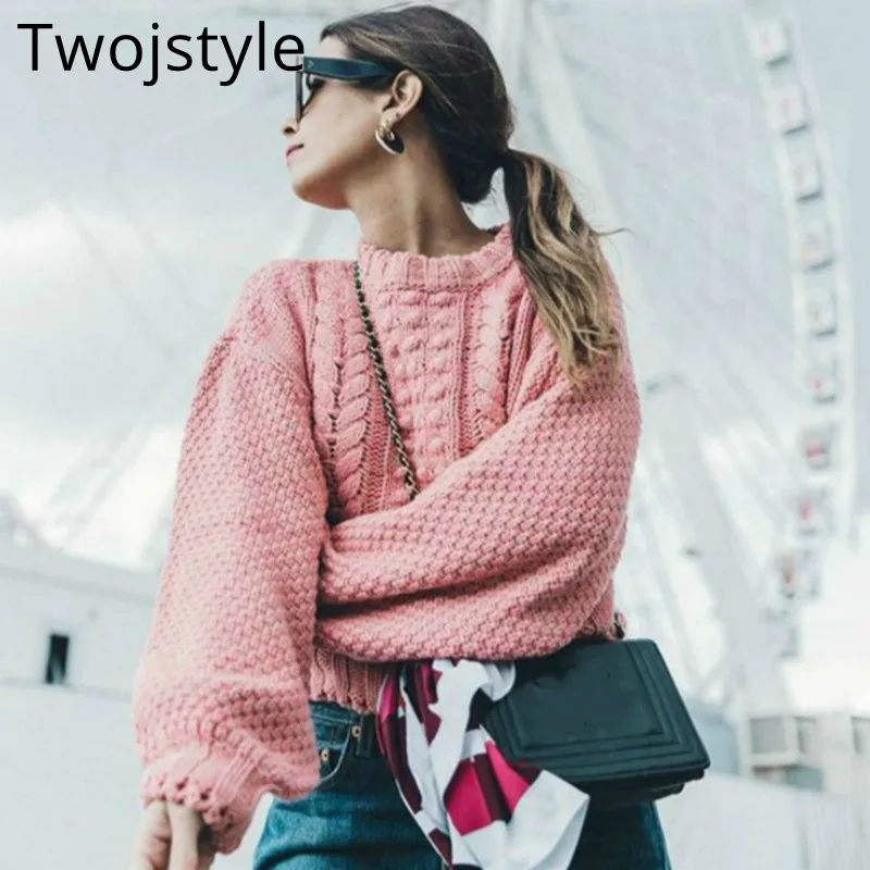 Twojstyle 2018 Осень Зима Новый женский хлопковый свитер Мода Большой размер