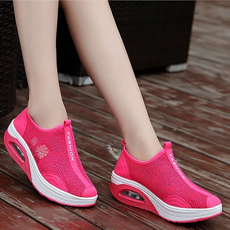 

Summer Breathable Air Mesh Ladies Shoes Fashion Flat Platform Shoes For Women Slip On Swing Sneakers Lightweight Boat Shoes