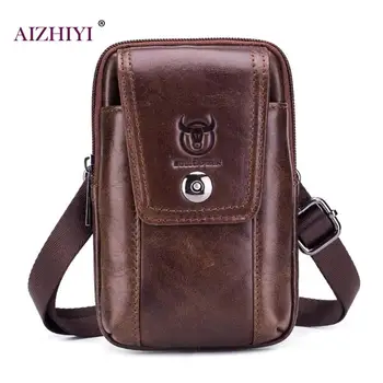 

BULLCAPTAIN Business Genuine Leather Men Zipper Waist Bag Male Casual Solid Color Shoulder Crossbody Bag Mobile Phone Coin Purse