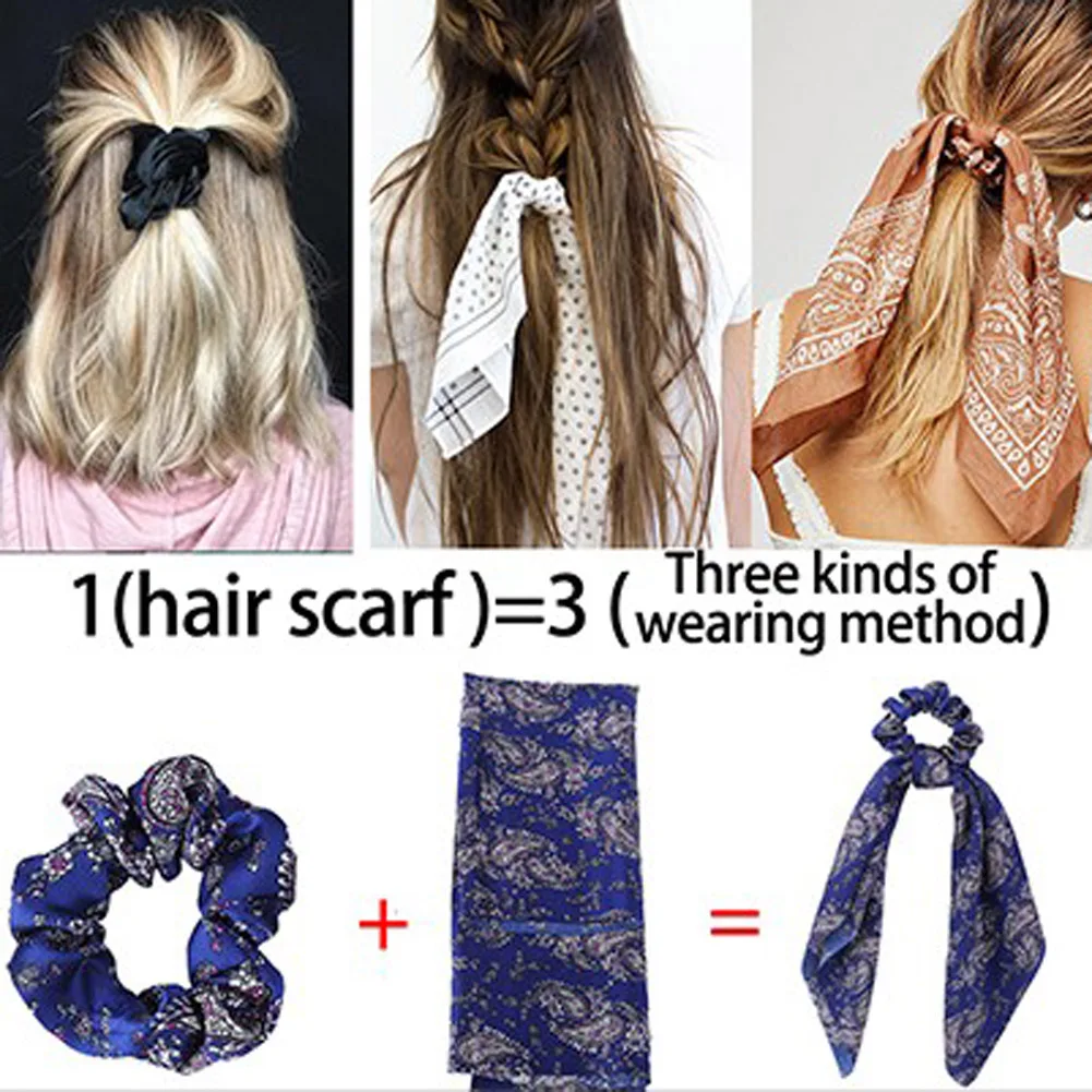 

Floral Leopard Elastic Hair Bands Scrunchies Hair Ties Scarf Elastic Hair Bands Boho Streamers Bow Rope Ties Horsetail Stripe