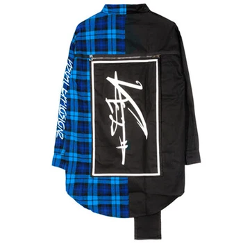 

Blue Long Sleeve Shirt Men Floral 2019 Black Summer Japanese Korean Streetwear Hip Hop Oversized Check Shirts Hawaiian Plaid
