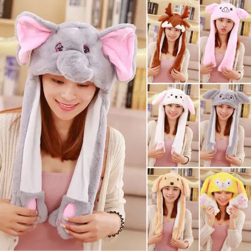 

11 Style Cute Plush Rabbit Pinching Bunny Ear Hat Can Move Airbag Cap