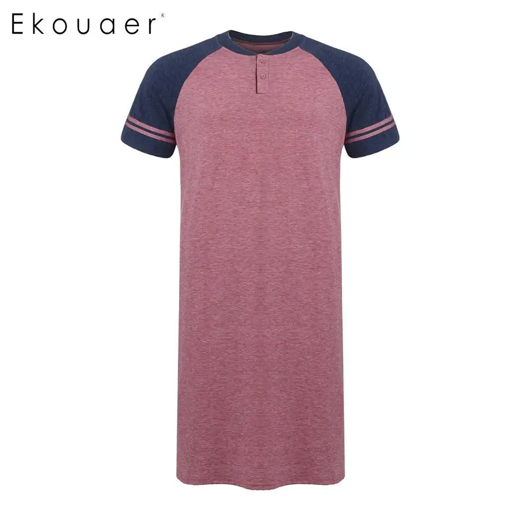 Ekouaer Мужская Ночная рубашка мягкая ночная с коротким рукавом Свободная длинная