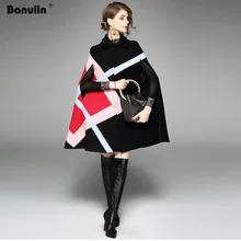 Новинка, модная женская зимняя куртка, геометрический узор, рукав "летучая мышь", шерстяной теплый плащ, пончо, накидка, пальто, шерсть, верхняя одежда