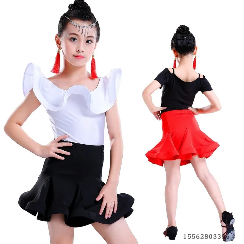 

ballroom ruffle latin dance wear dress competition girl kids children salsa tango cha cha for performance practice skirt set