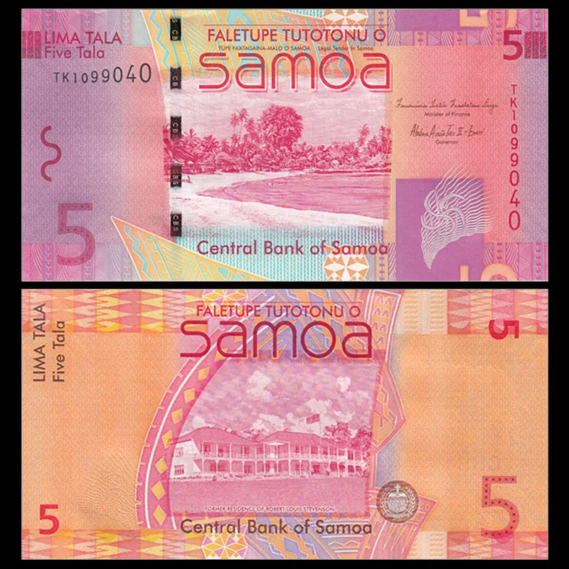 Western Samoa 5 Tala ND (2008) P-38a NEW UNC unassed paper Note Океания. Коллекция подарок оригинал | Дом и сад