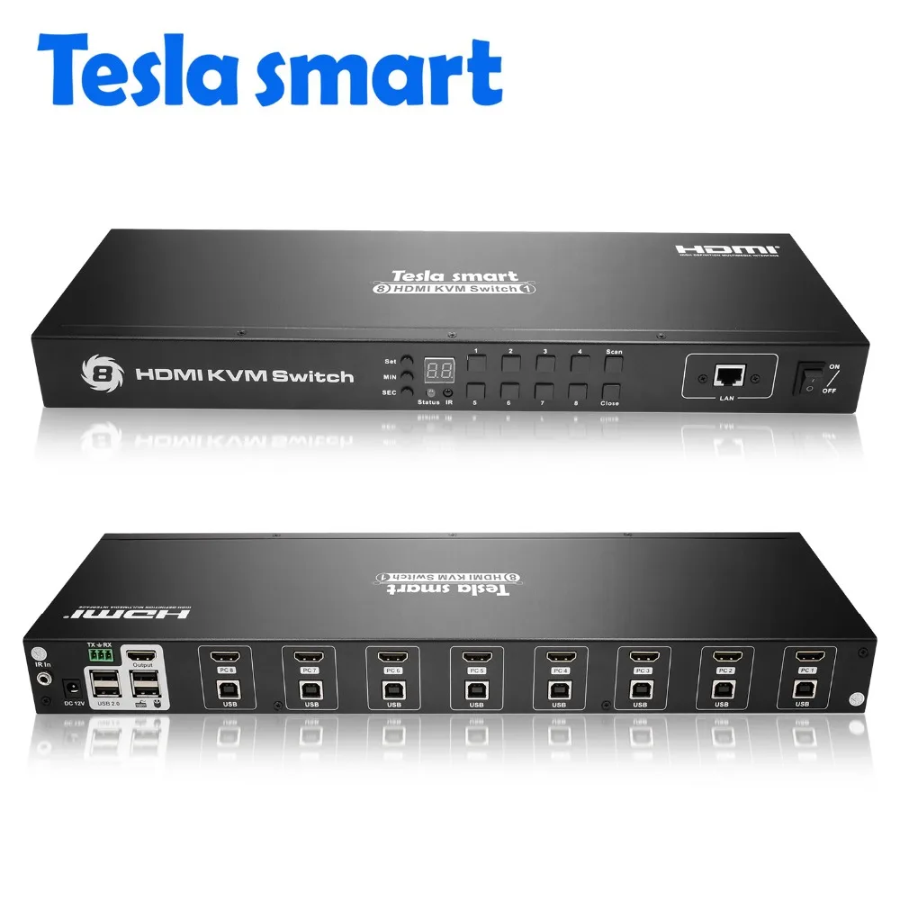 Tesla smart USB HDMI KVM Switch 8 Port KVM Support 4K 30Hz Ultra HD and USB 2.0 Ports Keyboard and mouse port or LAN Port