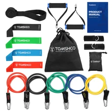 TOMSHOO 17Pcs Resistance Bands Set kit Workout Fintess Equipments Exercise Bands Loop Tube Door Anchor Ankle Straps home tools