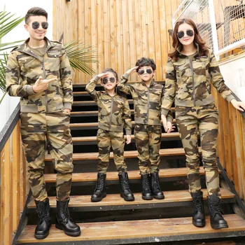 

Spring Autumn Family Matching Outfits Dad Son Camouflage Long Sleeve Coat Tops+Long Pants Set Mommy And Me Girls Cosplay Clothes