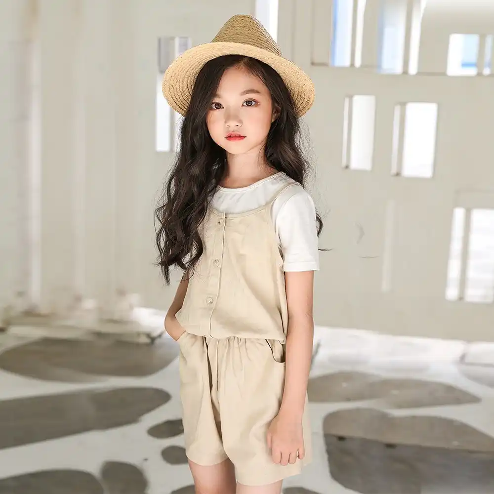 girls khaki overalls