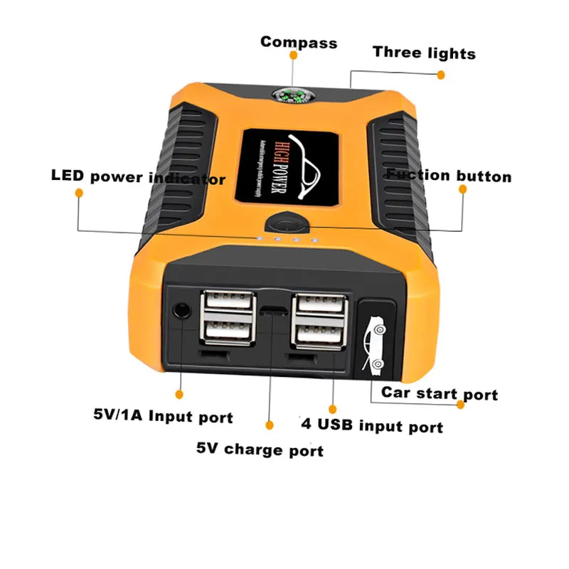 Стартер скачка 12в 4USB 600A Портативный автомобиля Батарея усилитель Зарядное устройство усилитель Мощность power Bank пусковое устройство бустер