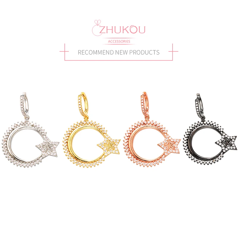 

ZHUKOU 32x44mm Fashion Pink Girl Heart Sweet Star Round Earrings for Women and Girls Jewelry Decorations model:VE64