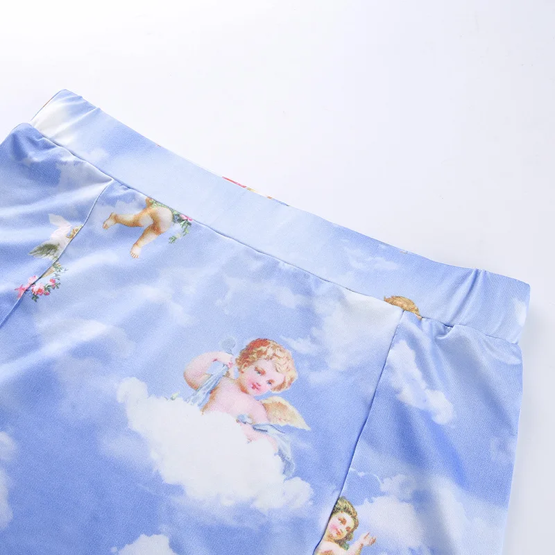 Для женщин Пикантные мини прямая юбка ангел узор Высокая талия эластичный женский низ посылка бедра Harajuku уличная летняя