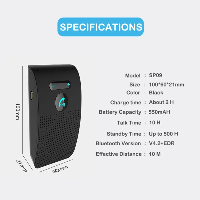 Comprar Kit manos libres Bluetooth V4.2 Bluetooth para coche altavoz inalámbrico Bluetooth para teléfono