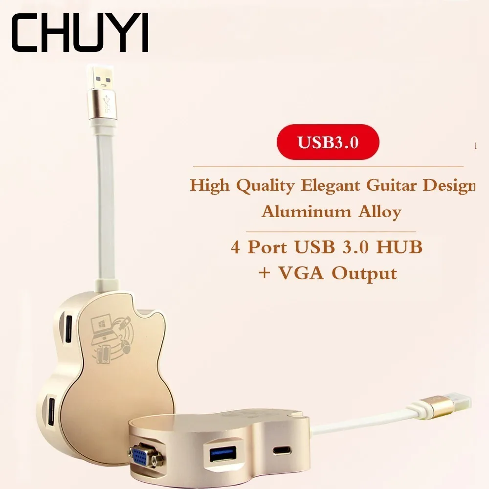 

CHUYI Guitar Model Multi USB Hub 4 Ports USB 3.0 Hub With VGA Output Micro USB Splitter Adapter For Macbook Computer Notebook
